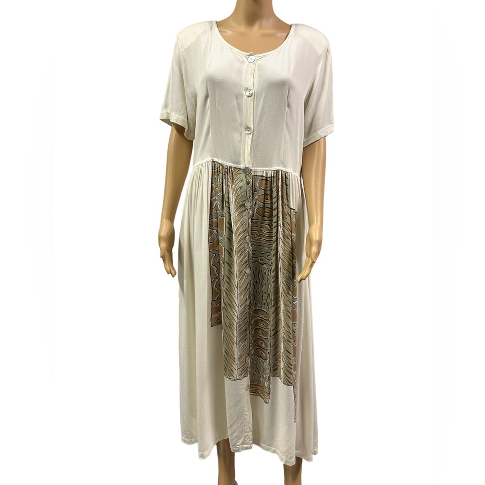 Casual Studio Vintage Shell Button Front Short Sleeve Dress with Pockets Medium